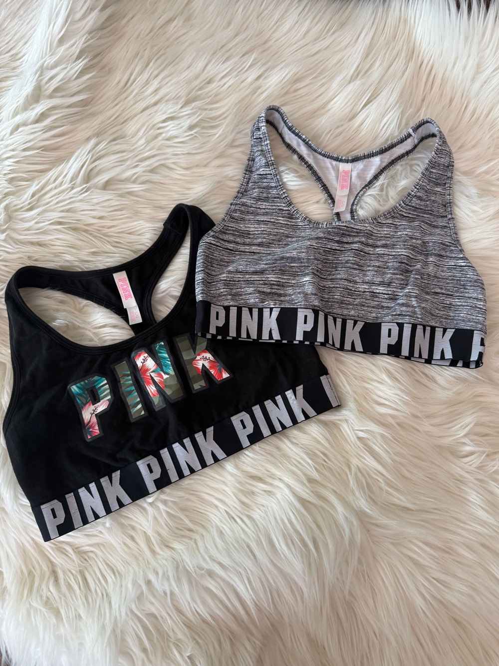 Victoria's Secret PINK Racerback Sports Bras - Black & Gray